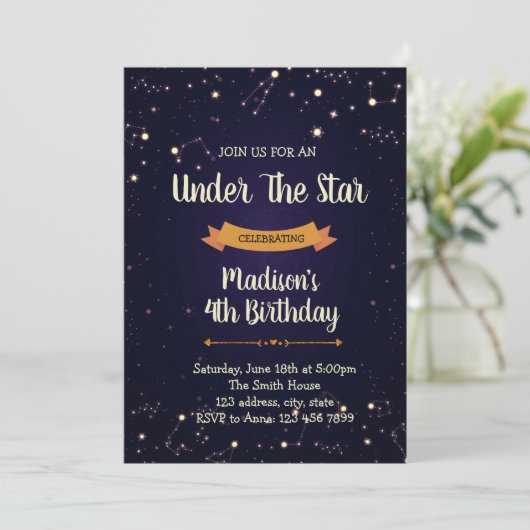 Night Sky verjaardagsfeestje uitnodiging (Staand voorkant)