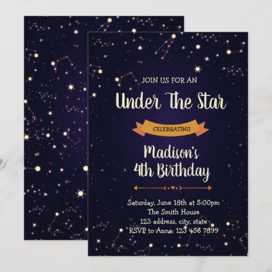 Night Sky verjaardagsfeestje uitnodiging (Voorkant / Achterkant)