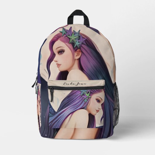 Night Sky Waterverf Moon Mermaid Rugzak (Voorkant)