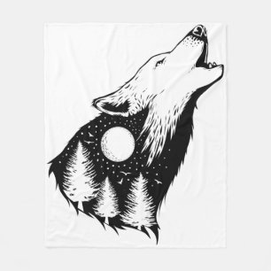 Night Sky Wilderness Howling Wolf Fleece Deken
