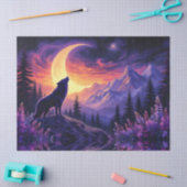 Night Sky Wolf Crescent Moon Lavender Tissuepapier (Craft)