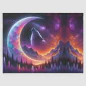 Night Sky Wolf Crescent Moon Lavender Tissuepapier (Voorkant)