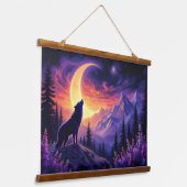 Night Sky Wolf Sasquatch Moose Crescent Moon Hangend Wandkleed (Gebogen)