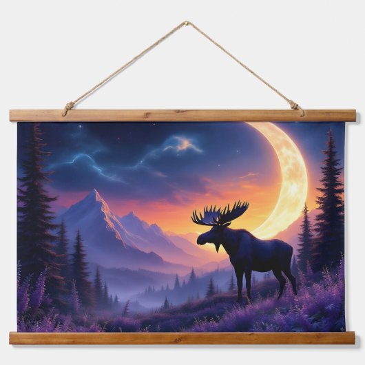 Night Sky Wolf Sasquatch Moose Crescent Moon Hangend Wandkleed (Voorkant 2)