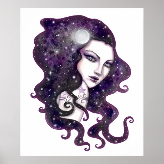 Night Skye Fantasy Woman Celestial Artwork Poster (Voorkant)
