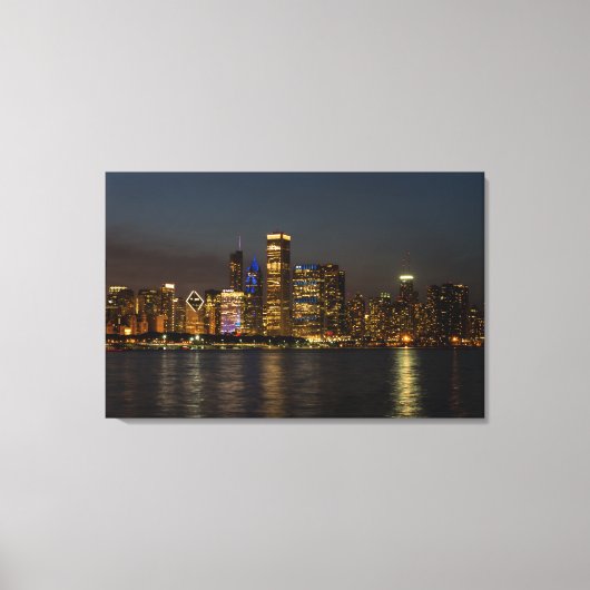 Night Skyline Chicago Pano Canvas Afdruk (Voorkant)