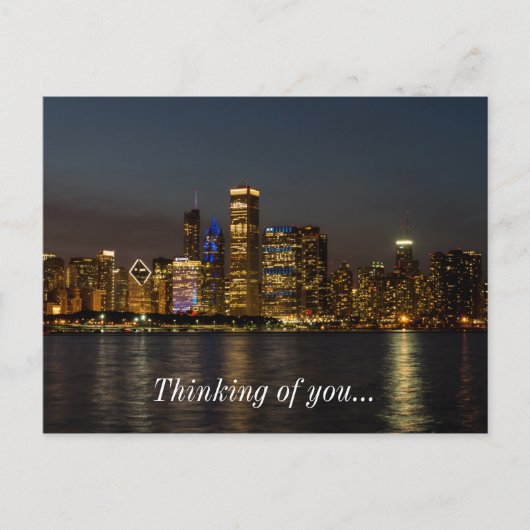 Night Skyline Chicago Pano denkt aan jou Briefkaart (Voorkant)