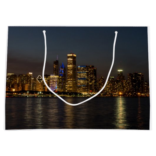 Night Skyline Chicago Pano Groot Cadeauzakje (Voorkant)