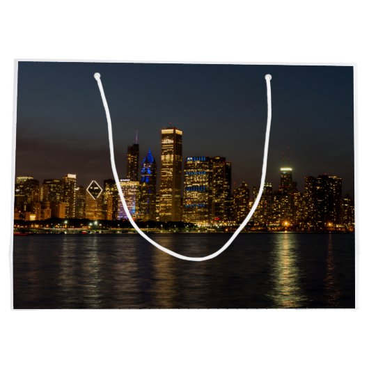 Night Skyline Chicago Pano Groot Cadeauzakje (Achterkant)