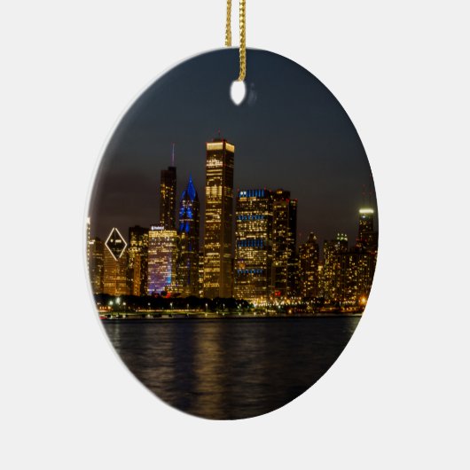 Night Skyline Chicago Pano Keramisch Ornament (Rechts)