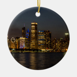 Night Skyline Chicago Pano Keramisch Ornament