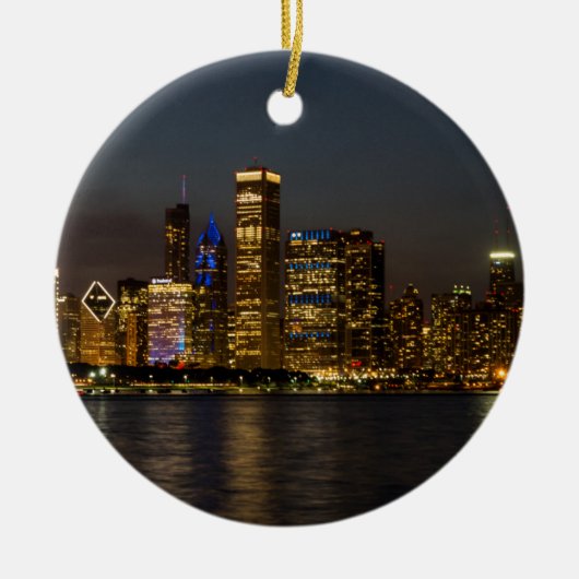 Night Skyline Chicago Pano Keramisch Ornament (Voorkant)