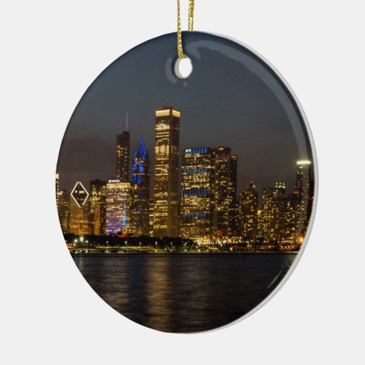 Night Skyline Chicago Pano Keramisch Ornament (Links)