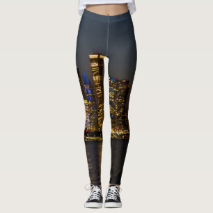 Night Skyline Chicago Pano Leggings