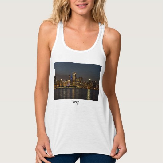 Night Skyline Chicago Pano Tanktop (Voorkant)