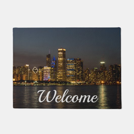 Night Skyline Chicago Pano Welkom Deurmat (Voorkant)