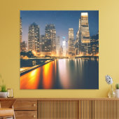 Night Skyline met Full Moon: Digitaal schilderen o Canvas Afdruk (Insitu (Woonkamer))