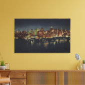 Night Skyline of "The Queen City of the Canvas Afdruk (Insitu (Woonkamer))