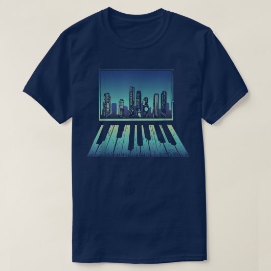 Night Skyline Piano  T-shirt (Design voorkant)