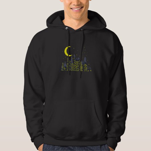 Night Skyline with half Moon Building City Hoodie (Voorkant)