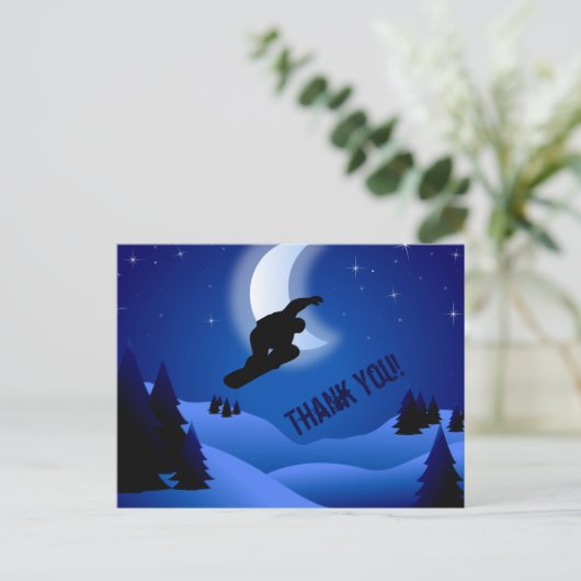 Night Snowboarding Mountain en Moon Dank u Briefkaart (Staand voorkant)