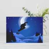 Night Snowboarding Mountain verjaardagsuitnodiging Kaart (Staand voorkant)