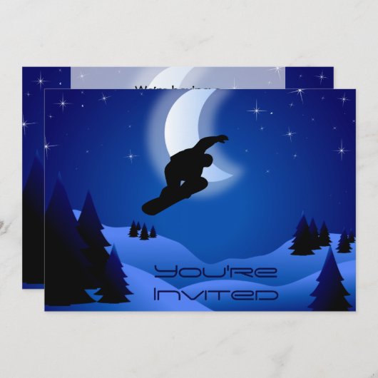 Night Snowboarding Mountain verjaardagsuitnodiging Kaart (Voorkant / Achterkant)