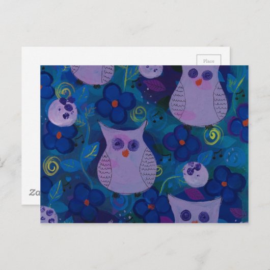 Night Song with Owls, Blue Briefkaart (Voorkant / Achterkant)