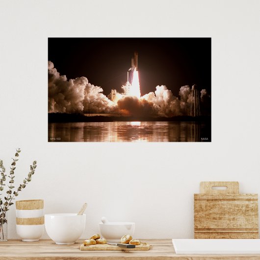 Night Space Shuttle Start Poster (Keuken)