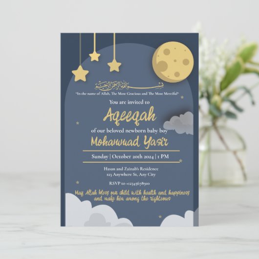 Night Star blauw aqeeqah moslim pasgeboren baby jo Kaart (Staand voorkant)