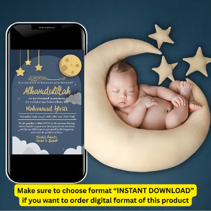 Night Star blauwe moslim baby geboorte aankondigin Kaart