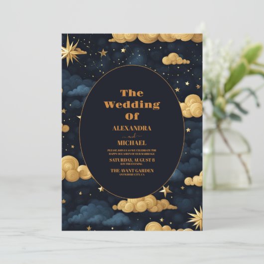 Night Star Sky Celestial Galaxy Bruiloft Kaart (Staand voorkant)