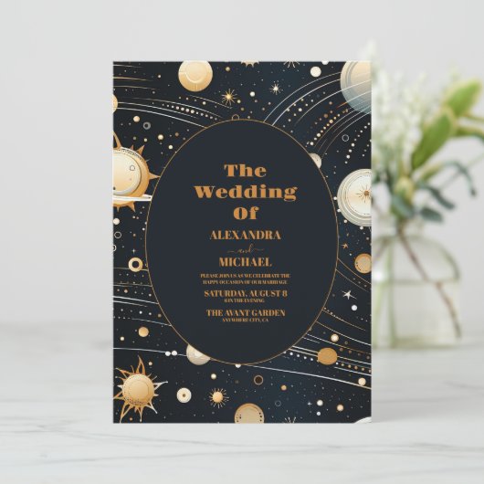 Night Star Sky Celestial Galaxy Bruiloft Kaart (Staand voorkant)
