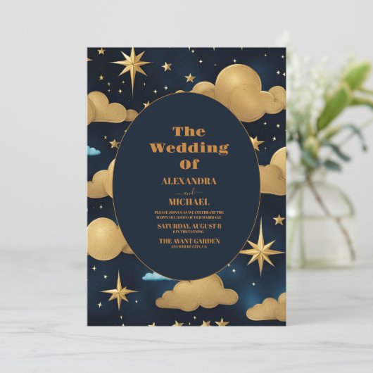 Night Star Sky Celestial Galaxy Bruiloft Kaart (Staand voorkant)