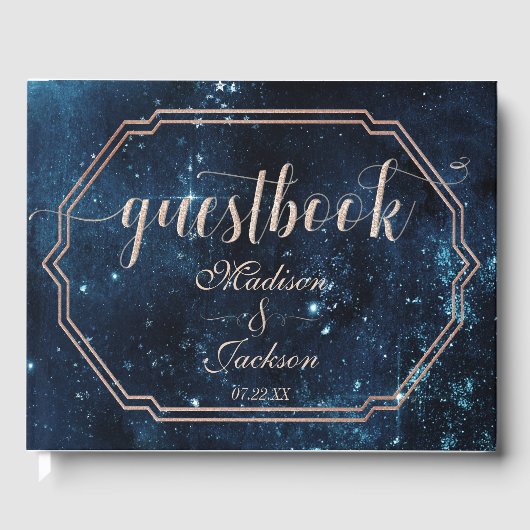 Night Star Sky Celestial Galaxy Bruiloft Monogram Gastenboek (Voorkant)