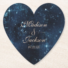 Night Star Sky Celestial Galaxy Bruiloft Monogram Kartonnen Onderzetters