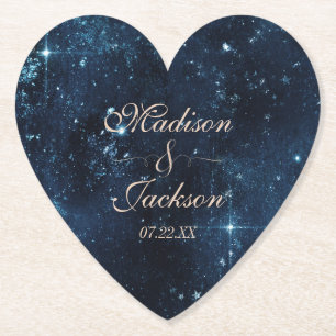 Night Star Sky Celestial Galaxy Bruiloft Monogram Kartonnen Onderzetters