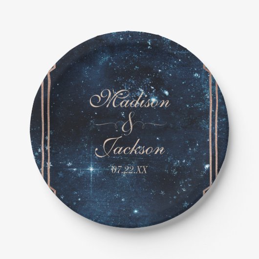 Night Star Sky Celestial Galaxy Bruiloft Monogram Papieren Bordje (Voorkant)