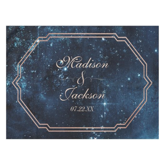 Night Star Sky Celestial Galaxy Bruiloft Monogram Tafelkleed (Voorkant (Horizontaal))
