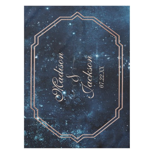 Night Star Sky Celestial Galaxy Bruiloft Monogram Tafelkleed (Voorkant)