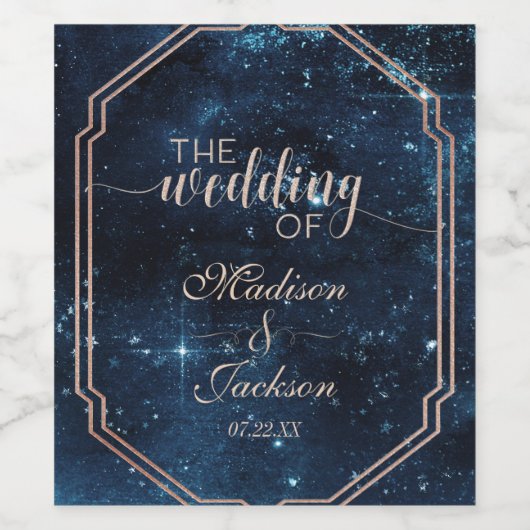 Night Star Sky Celestial Galaxy Bruiloft Monogram Wijn Etiket (Enkel label)