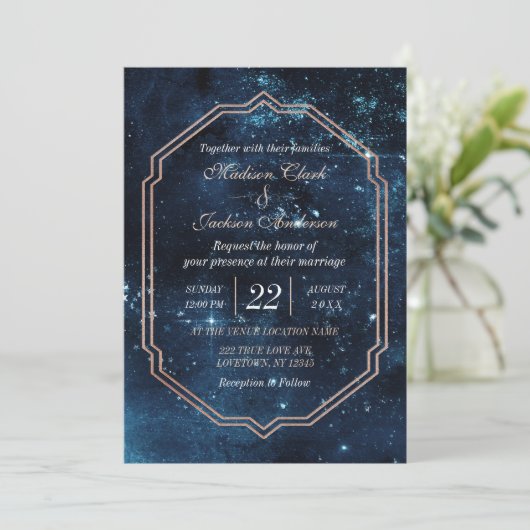 Night Star Sky Celestial Galaxy bruiloft uitnodigi Kaart (Staand voorkant)