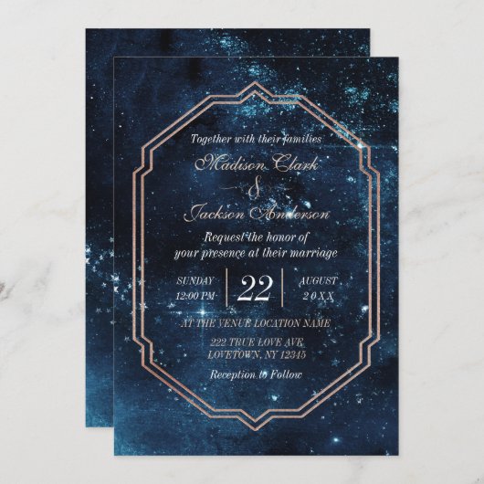 Night Star Sky Celestial Galaxy bruiloft uitnodigi Kaart (Voorkant / Achterkant)