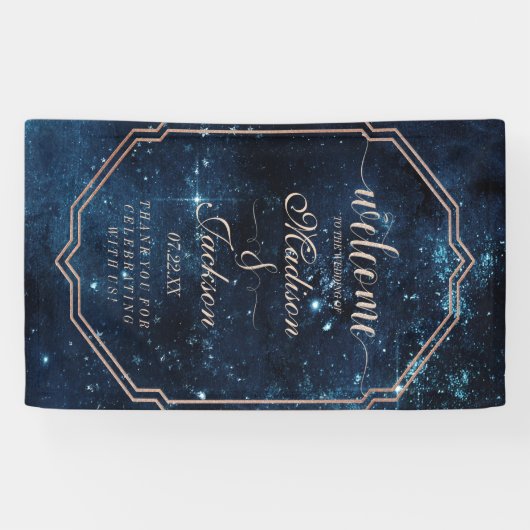 Night Star Sky Celestial Galaxy Bruiloft Welkom Spandoek (Horizontaal)