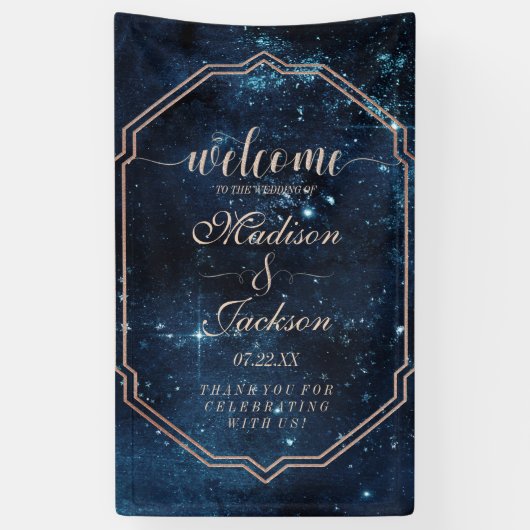 Night Star Sky Celestial Galaxy Bruiloft Welkom Spandoek (Verticaal)