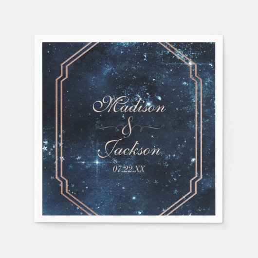 Night Star Sky Celestial Galaxy Monogram Bruiloft Servet (Voorkant)