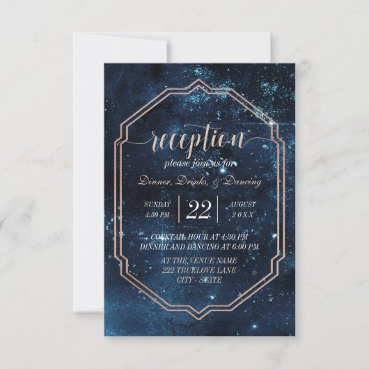 Night Star Sky Celestial Galaxy Wedding Reception Kaart (Voorkant)