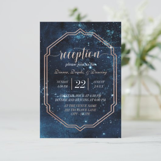 Night Star Sky Celestial Galaxy Wedding Reception Kaart (Staand voorkant)