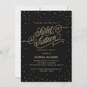 Night Stars Gold & Black Sweet Sixteen-partij Kaart (Voorkant)