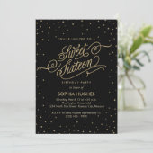 Night Stars Gold & Black Sweet Sixteen-partij Kaart (Staand voorkant)